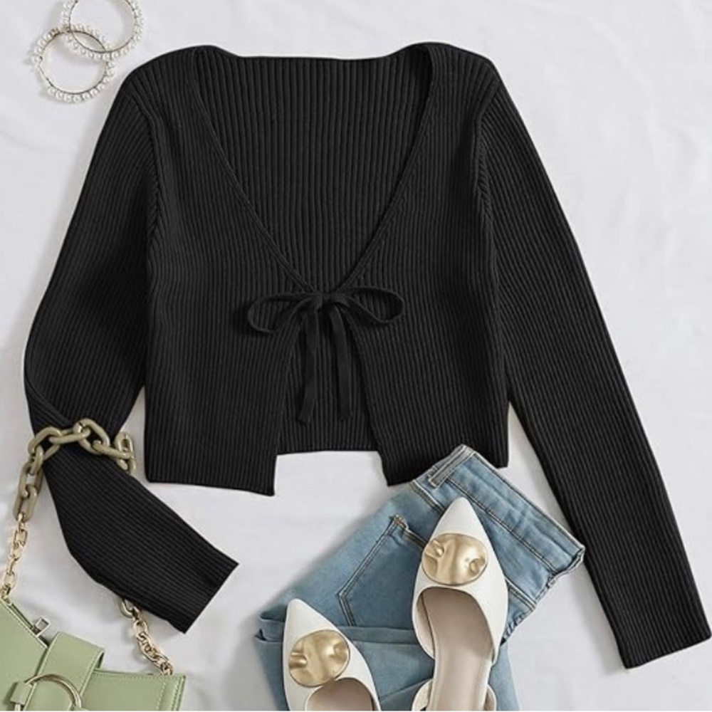 COPY - Floerns Tie Front Knit Sweaters/Cardigan Top